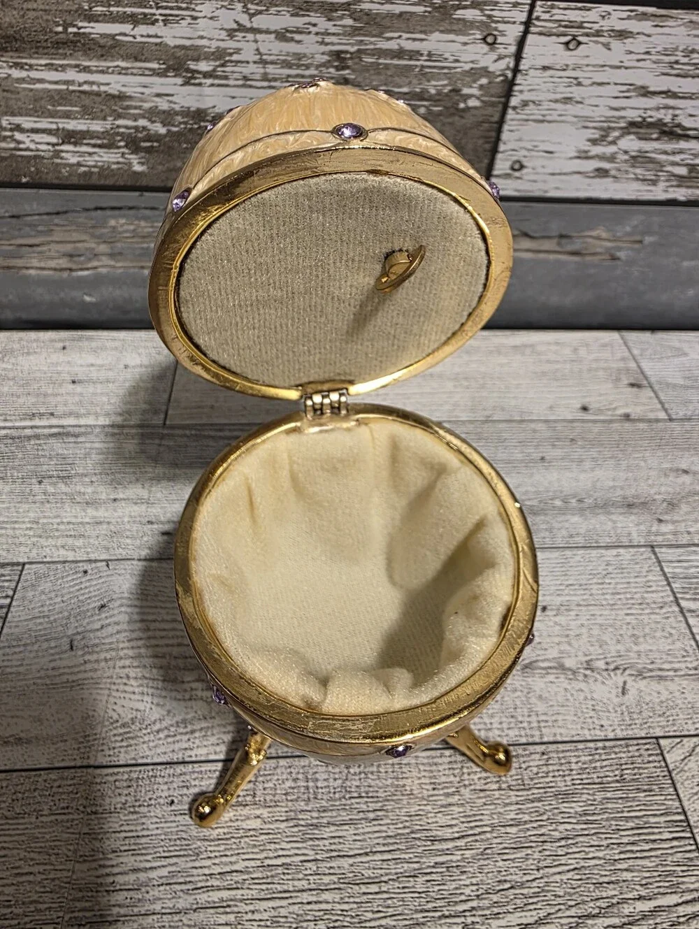 Ornate Decorative Egg Trinket Box in Cream and Purple